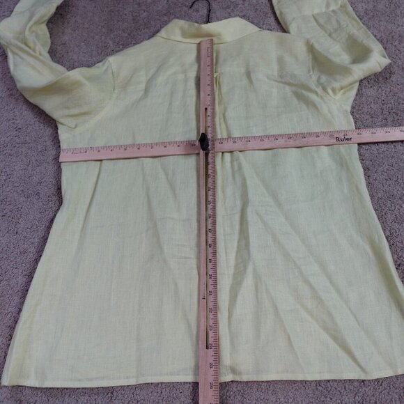 Talbots Shirt 16P Yellow Green Solid 100% Irish Linen Long Sleeves - Picture 4 of 8